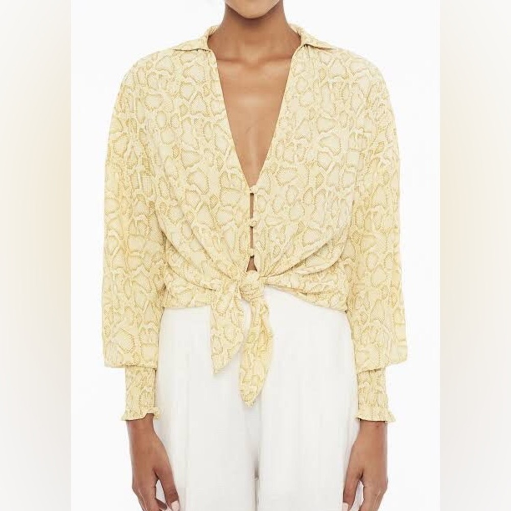 Faithfull The Brand Aira Knot Petra Snake Animal Print Button front Blouse
